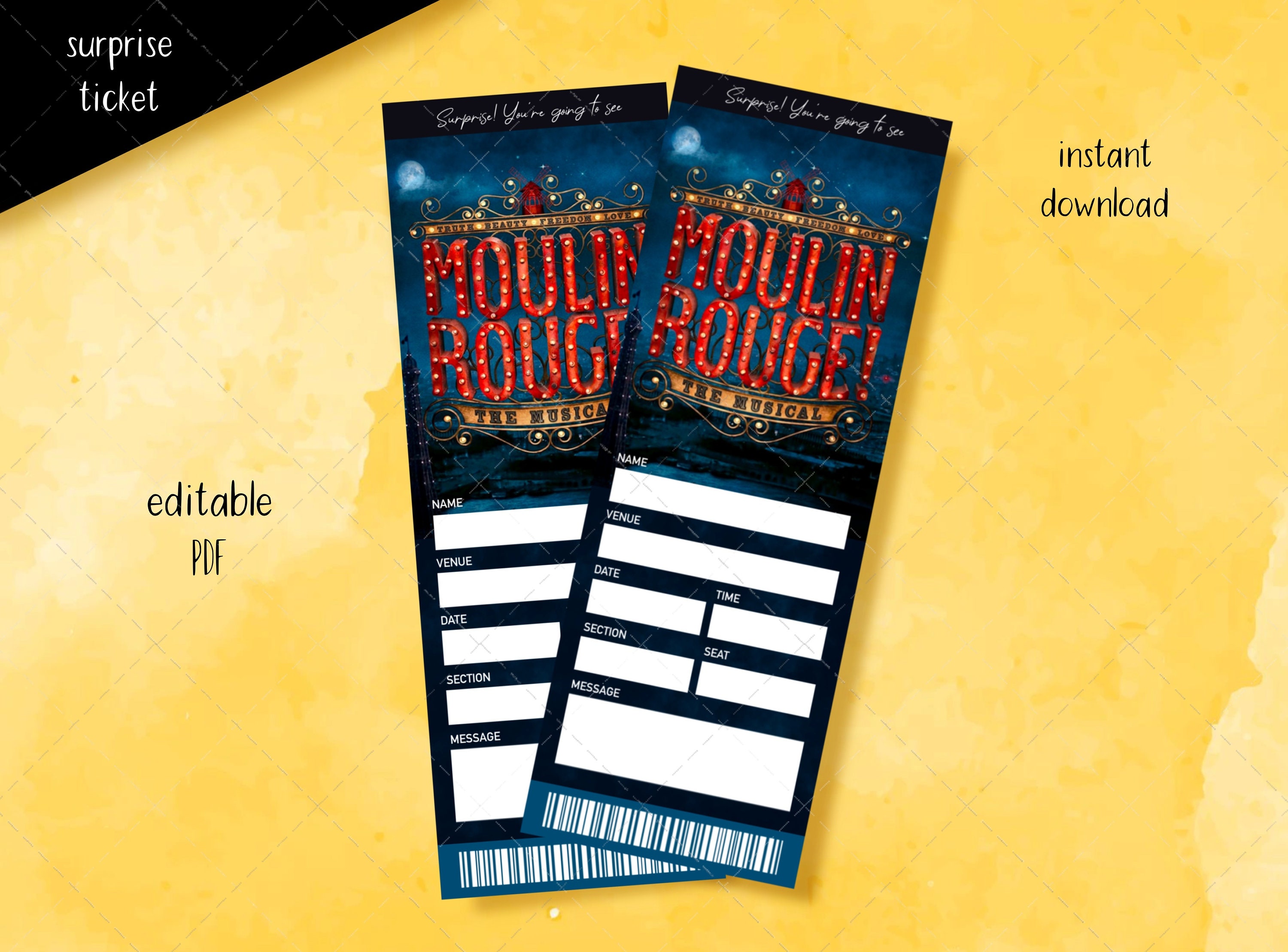 Moulin Rouge Ticket Printable Surprise Gift Reveal -  Israel