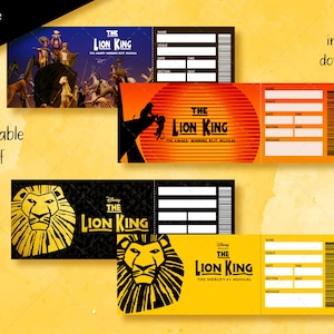 Druckbares Ticket für den König der Löwen, bearbeitbares Broadway-Überraschungs-Musicaltheater, gefälschte Tickets, gefälschtes Event-Eintritts-Souvenir