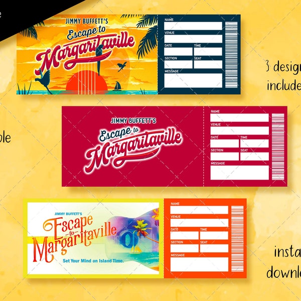 Printable ESCAPE To MARGARITAVILLE Broadway Surprise Ticket, Editable Musical Play Ticket, Faux Event Admission Souvenir