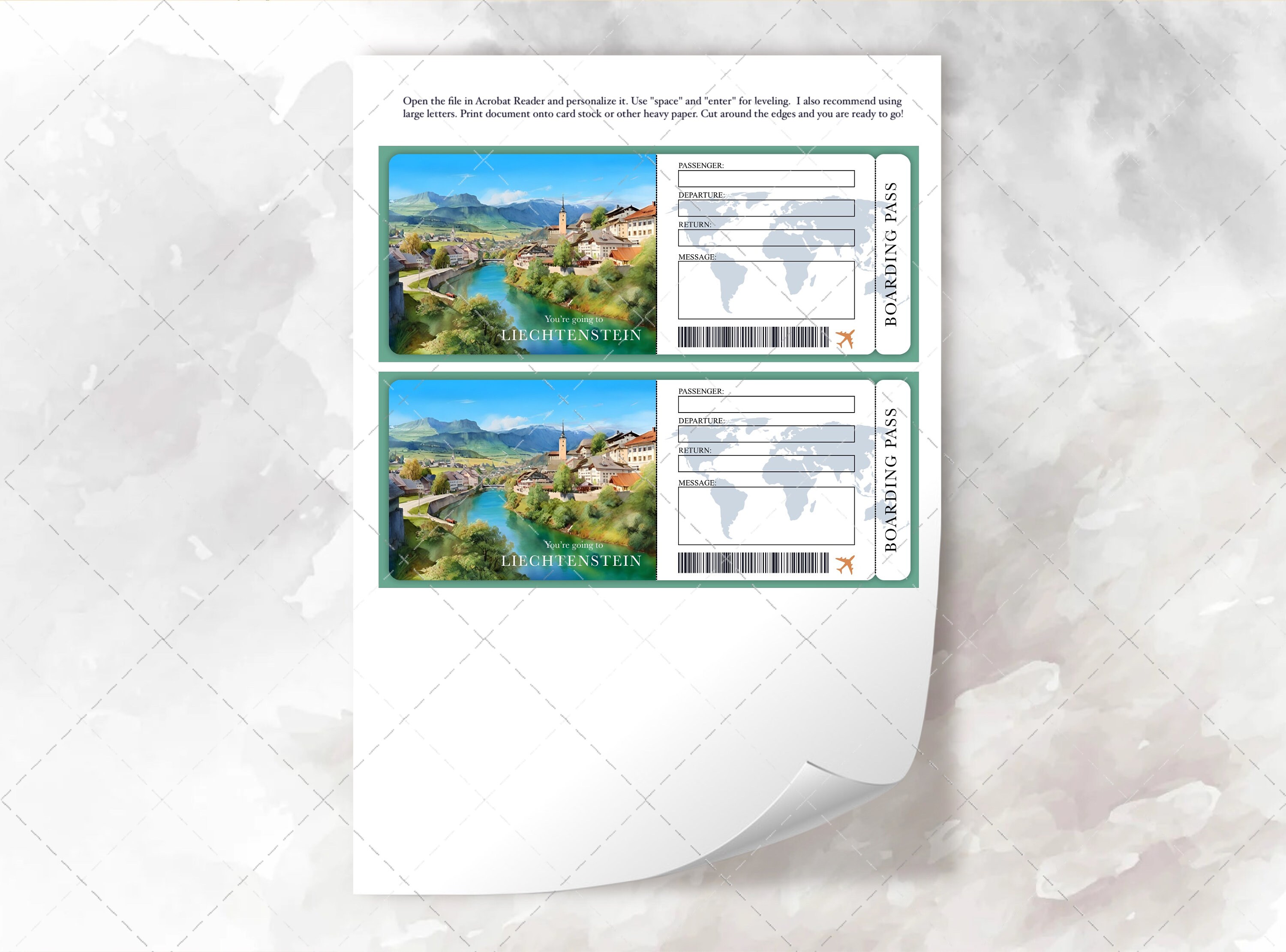 Liechtenstein Surprise Gift Ticket, Birthday Gift, Trip Surprise Gift