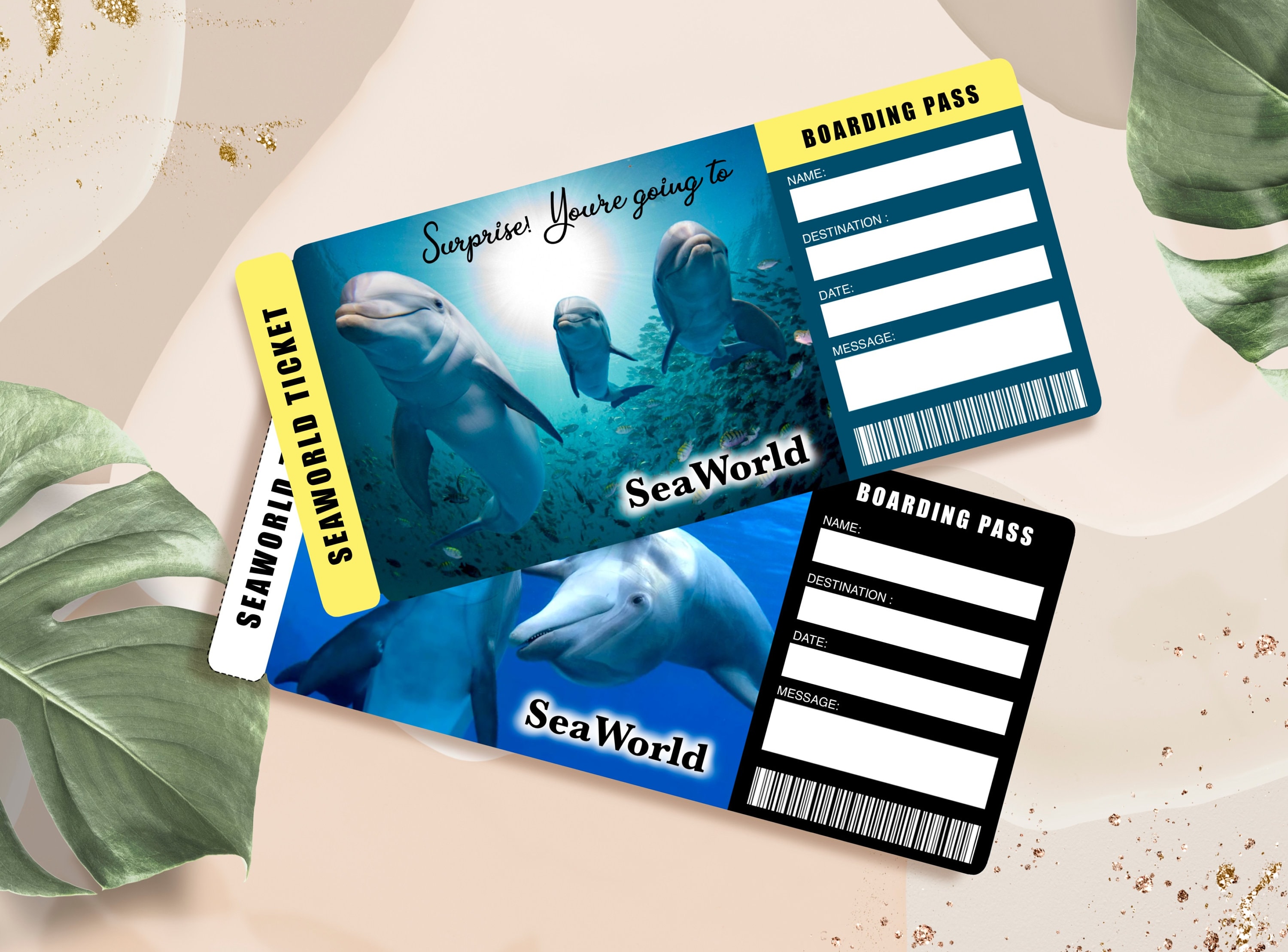 Seaworld Tickets, Printable Seaworld Ticket, Surprise Seaworld Vacation