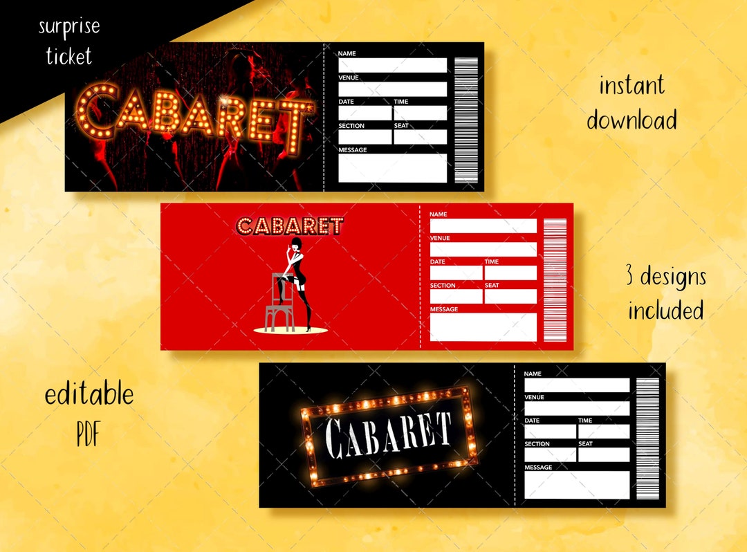 Printable CABARET Musical Ticket, Editable Broadway Surprise Musical ...