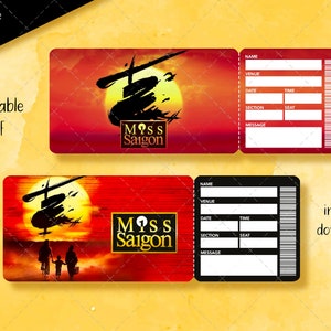 Ausdruckbares Miss Saigon Broadway Überraschungsticket, Musical Sammlerstück Theaterticket, Bearbeitbares Musical Faux Event Eintritts-Andenken
