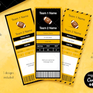 Bearbeitbares Pittsburgh Colors Football-Spielticket, druckbares Ticket, Geschenkpräsentation, sofortiger Download