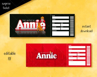 Printable Annie Musical Ticket, Editable Broadway Surprise Musical Theatre, Faux Ticket Theatre, Faux Ticket