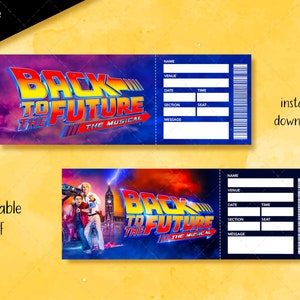 Ausdruckbares BACK to the FUTRUE-Ticket, Bearbeitbares Musical-Theater-Faux-Event, Broadway-Überraschungsticket, Eintritts-Andenken