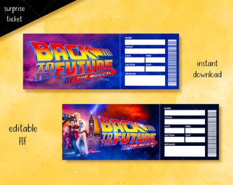 Printable BACK to the FUTRUE ticket, Editable Musical Theatre Faux Event, Broadway Surprise Ticket, Admission Keepsake
