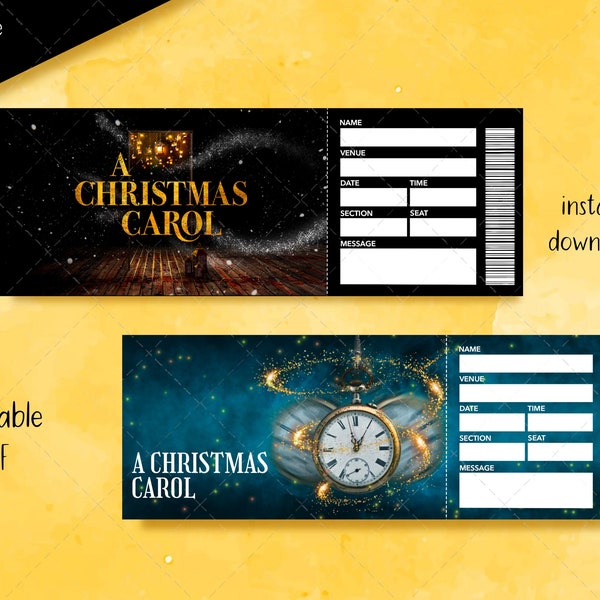 Printable A Christmas Carol surprise ticket, Editable Broadway musical ticket, Musical Theater Ticket event, Gift idea, Surprise Gift