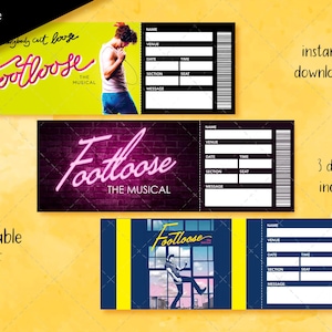 Boleto sorpresa FOOTLOOSE imprimible, Tcket editable, Regalo sorpresa de evento, Boleto falso de teatro musical