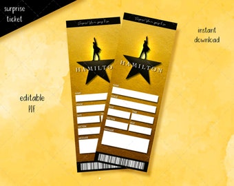 Printable Hamilton Broadway ticket, Editable ticket, Event surprise keepsake gift, Musical Theatre Faux ticket