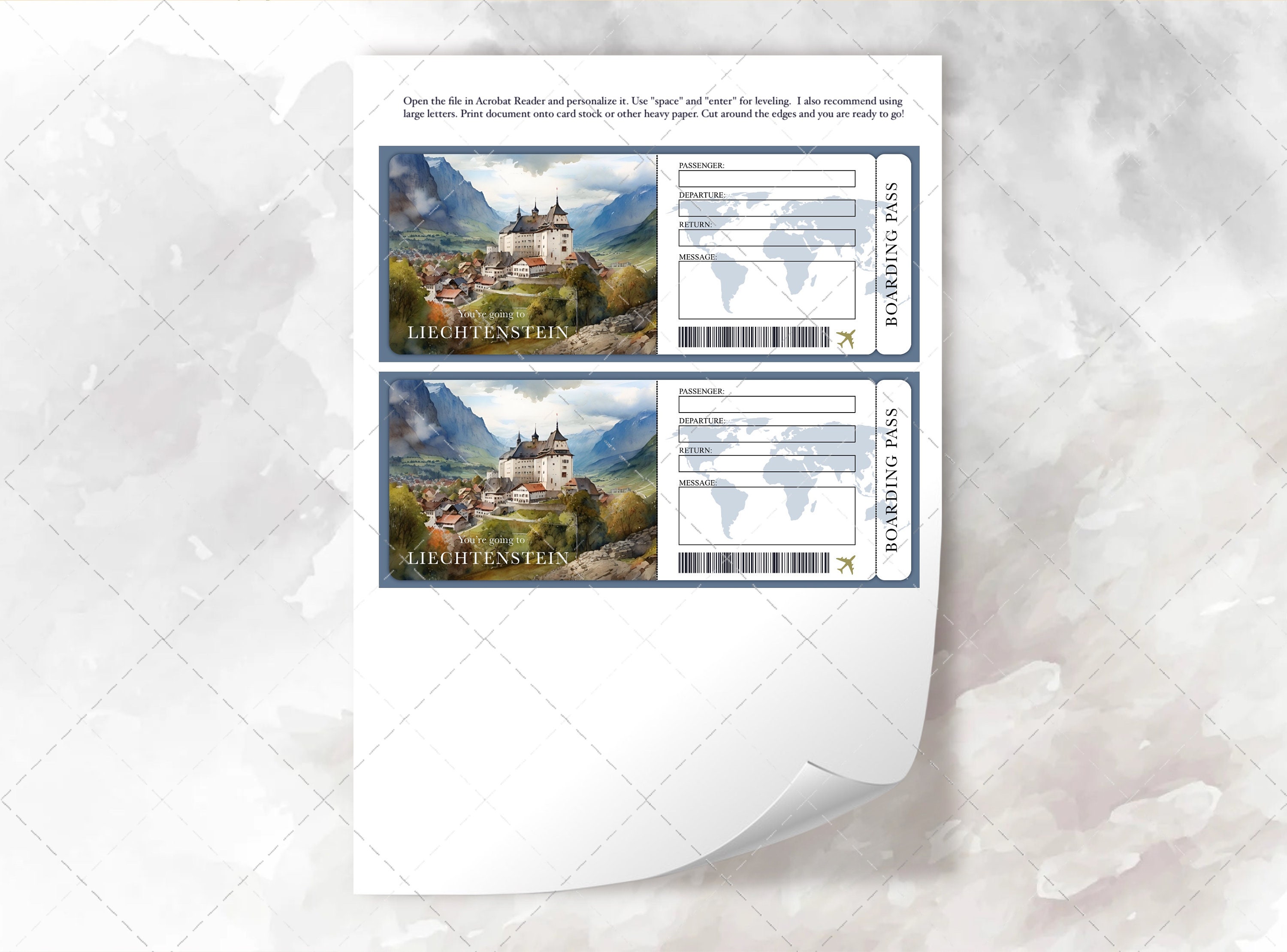 Liechtenstein Surprise Gift Ticket, Birthday Gift, Trip Surprise Gift