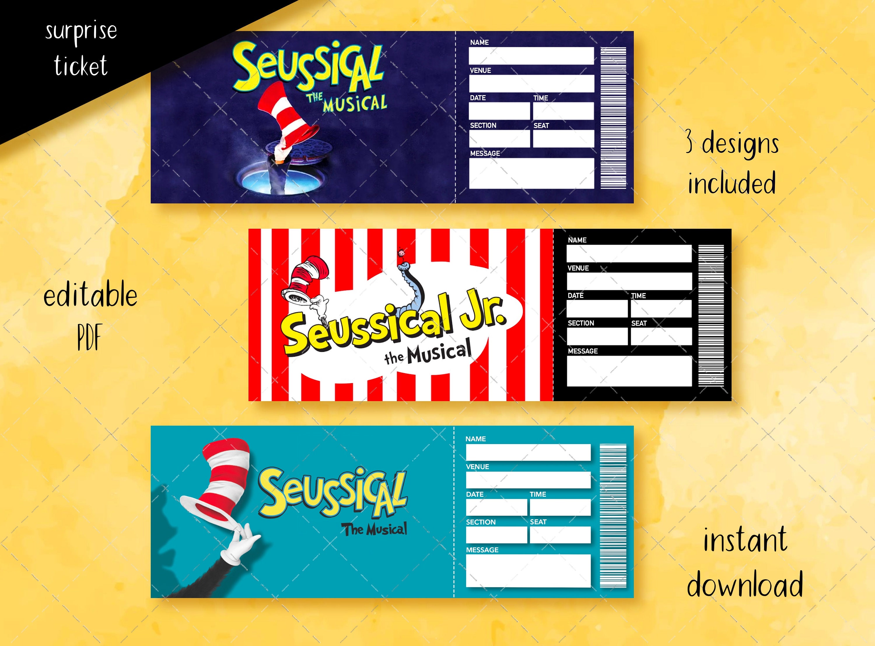 Seussical Surprise Ticket, Printable Musical Collectible Theater Ticket, Musical Faux Event Admission