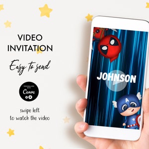 Superhero Baby Video Invitation, Electronic Editable Evite, Mobile Custom Phone Invite