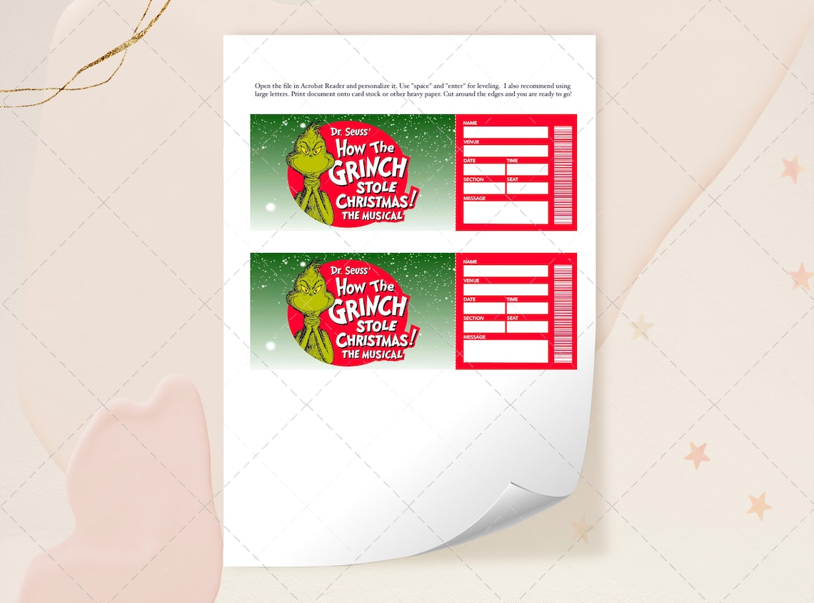Printable How the Grinch Stole Christmas Ticket, Editable Christmas ...