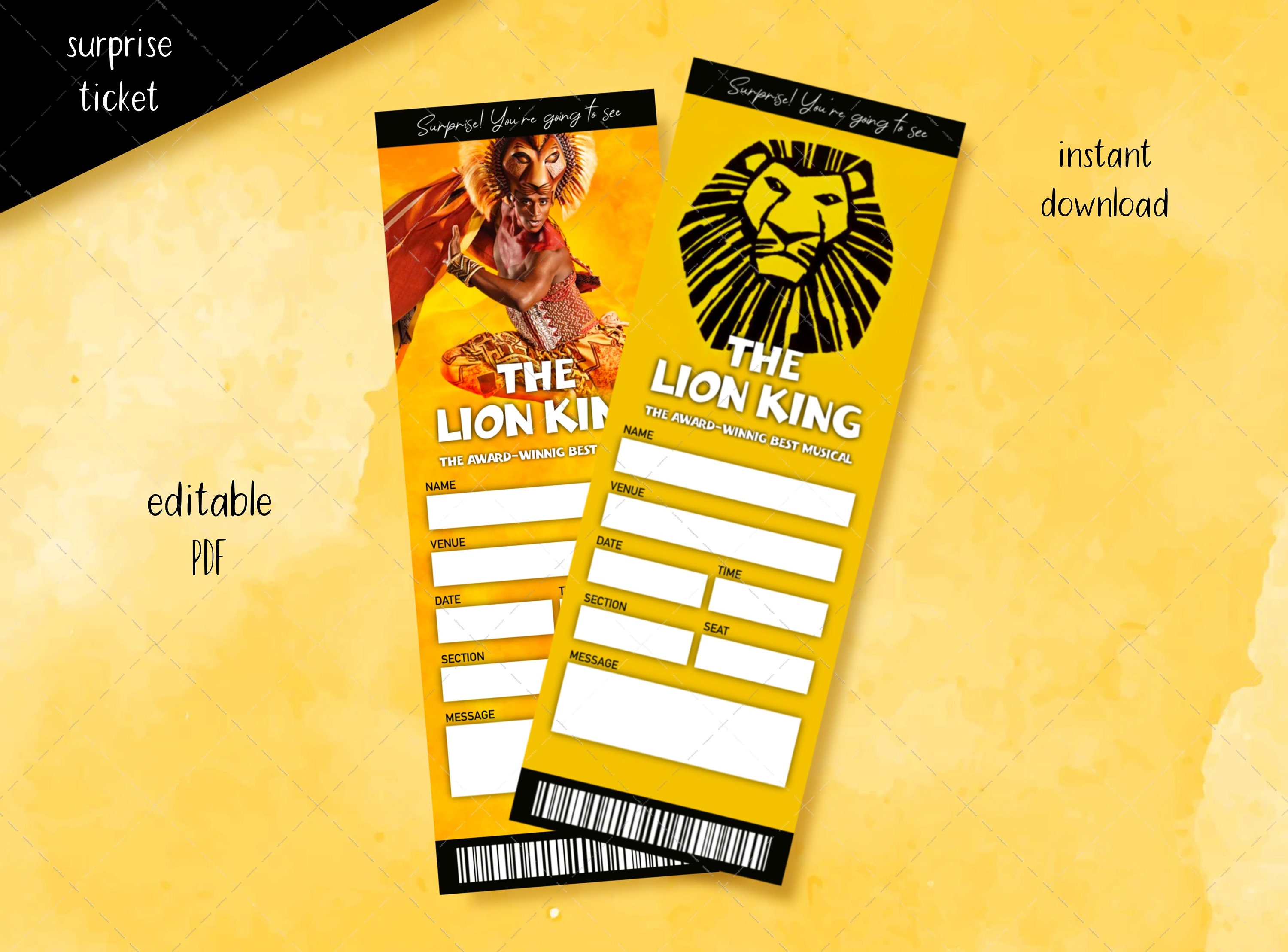 Printable Lion King Broadway Ticket, Editable Musical Ticket, Theatre ...