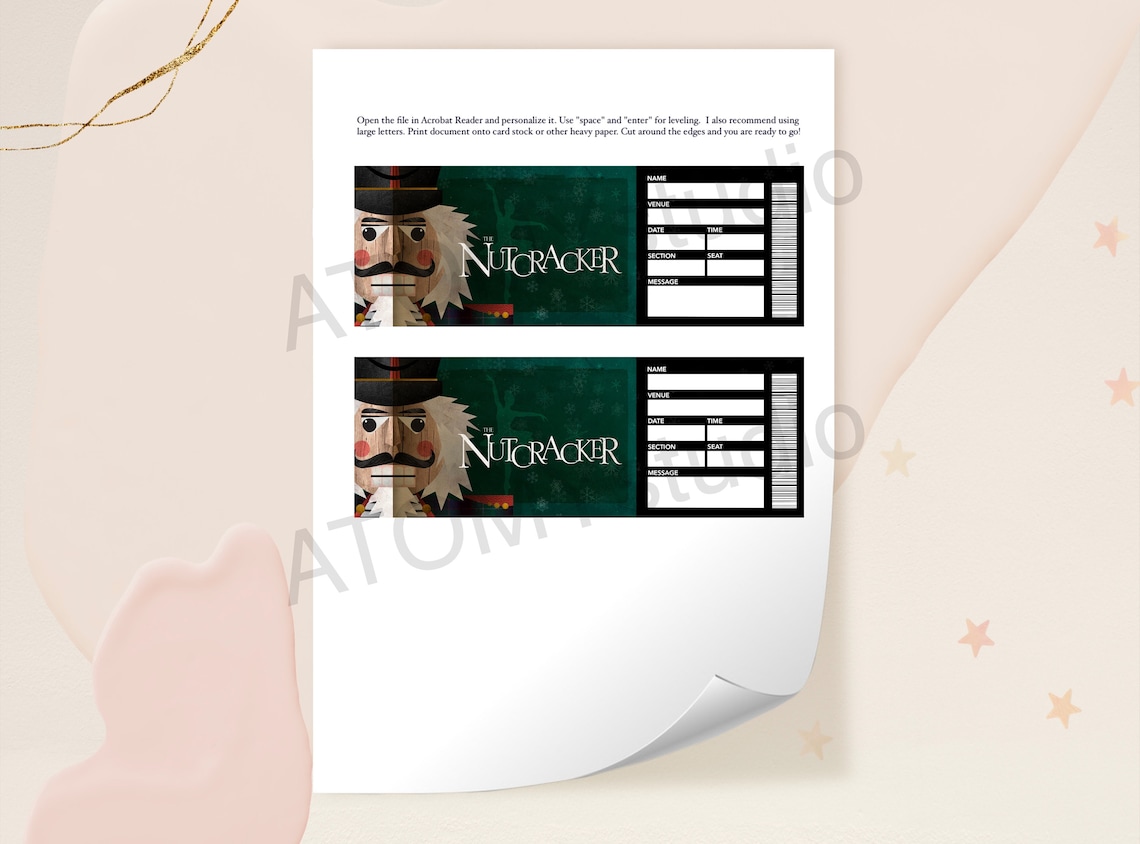 Printable Nutcracker Ticket, Broadway Surprise Ticket, Editable Musical Ticket, Faux Event
