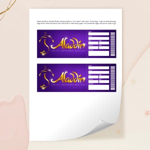 Printable Aladdin Ticket, Editable Broadway Surprise Musical Theatre ...