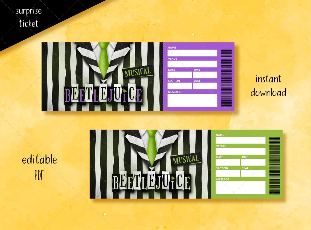 Printable Beetlejuice Musical Ticket, Editable Broadway Surprise