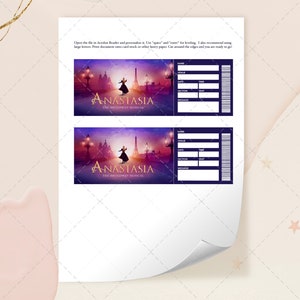 Printable Anastasia Editable Musical Ticket, Editable Broadway Surprise Musical Theatre, Faux Ticket image 4