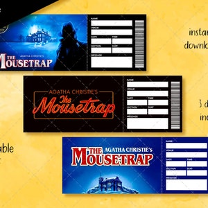 Druckbares THE MAUSETRAP-Ticket, bearbeitbare Broadway-Tickets, Überraschungsgeschenk, Musical-Theater-Faux-Ticket