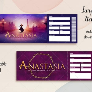 Printable Anastasia Editable Musical Ticket, Editable Broadway Surprise Musical Theatre, Faux Ticket image 2