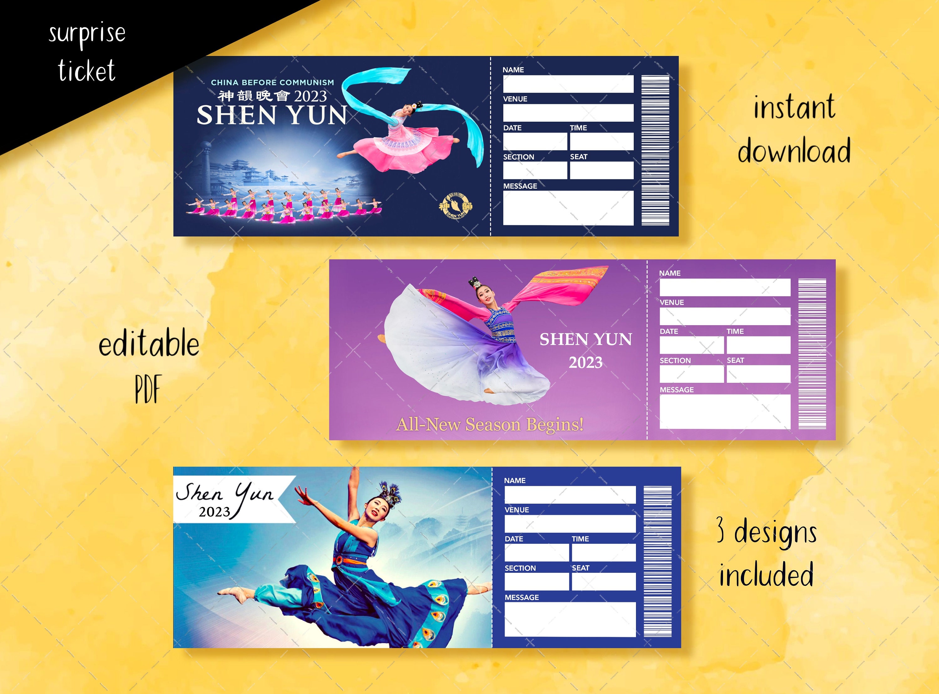 SHEN YUN Surprise Ticket Editable PDF Printable Dance Etsy
