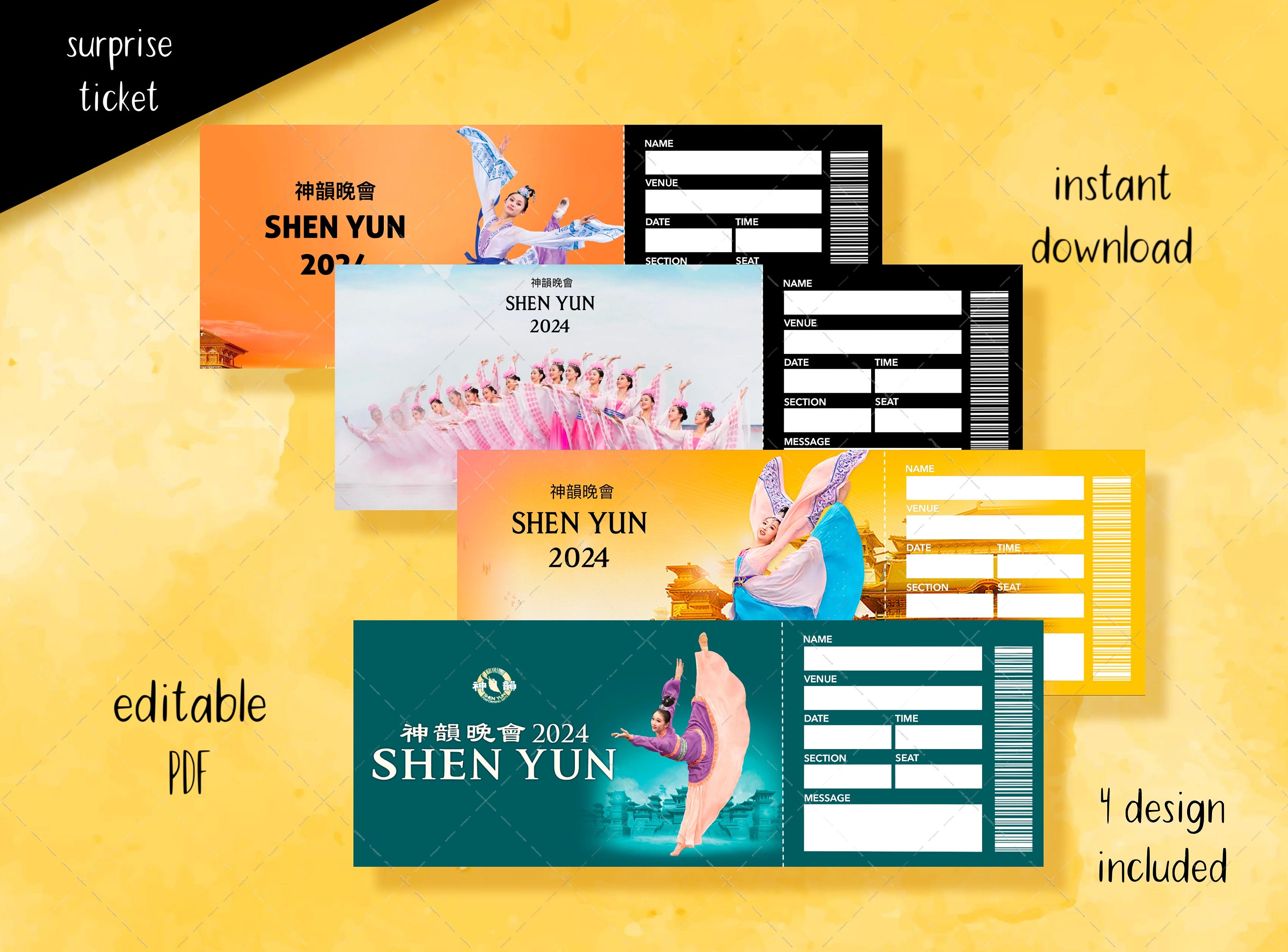 Printable SHEN YUN Musical Ticket, Editable Surprise Musical Theatre