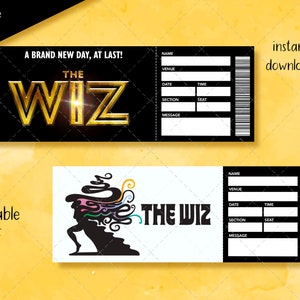 Printable THE WIZ Musical Ticket, Editable Broadway Surprise Musical Theatre, Faux Ticket, Event Admission