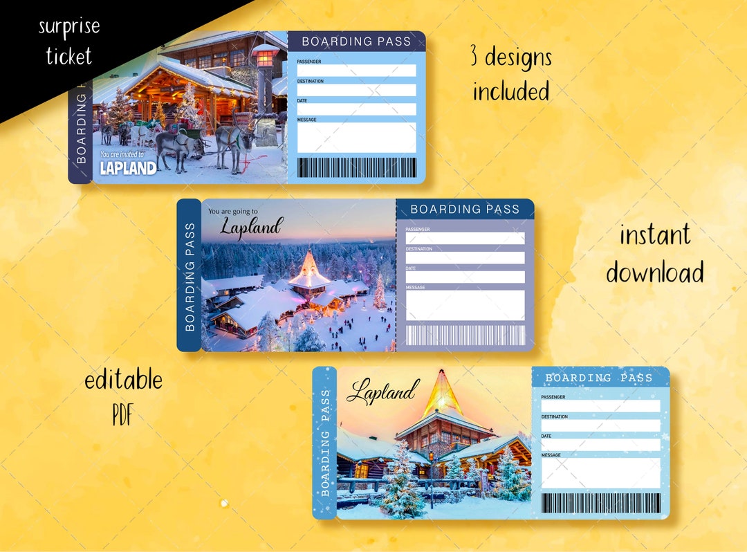 Lapland Trip, Printable Christmas Ticket, Surprise Gift, Ticket Reveal