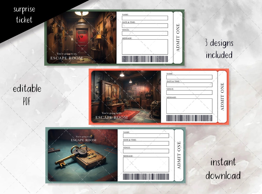 ESCAPE ROOM Gift Ticket, Surprise Gift, Printable Editable Ticket ...
