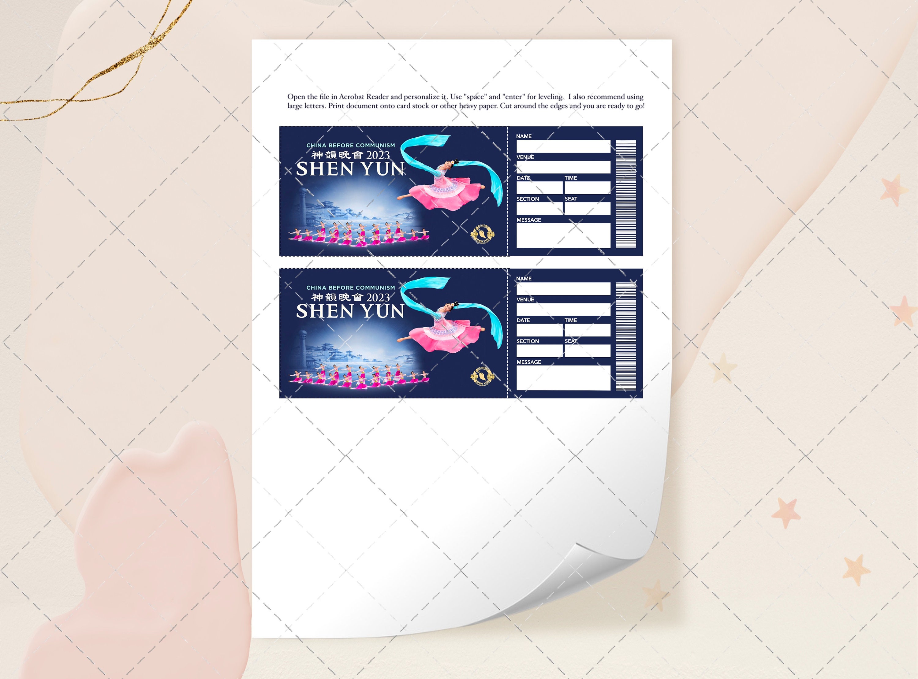 SHEN YUN Surprise Ticket, Editable PDF, Printable Dance Theatre Faux