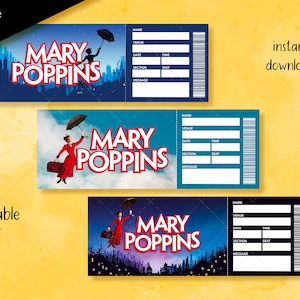 Druckbares MARY POPPINS Ticket, Broadway Surprise Musical Sammlerstück Theaterticket Bearbeitbarer Faux Event Eintritt