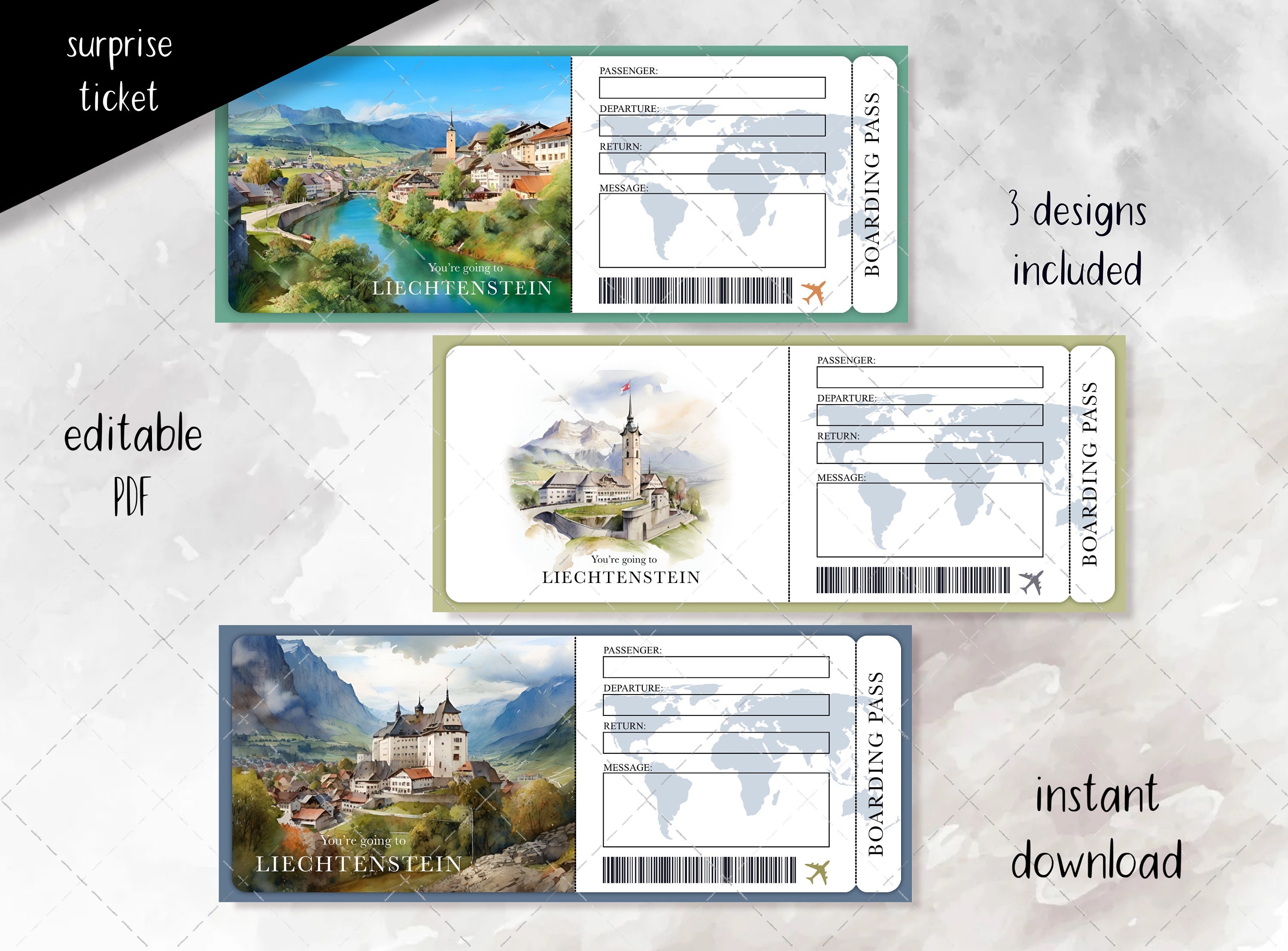 Liechtenstein Surprise Gift Ticket, Birthday Gift, Trip Surprise Gift