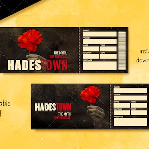 Druckbares Hadestown-Broadway-Ticket, Hadestown-Überraschungs-Musical-Sammler-Theaterticket, bearbeitbarer Theater-Faux-Event-Eintritt