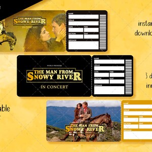 The Man from Snowy River Überraschungsticket, druckbares Sammler-Theaterticket, bearbeitbarer Konzerttheater-Eintritt für Faux-Events