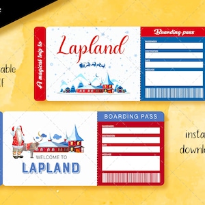 LAPLAND Ticket, Printable Surprise Ticket, Vacation Trip Gift Ticket, Santa reveal voucher