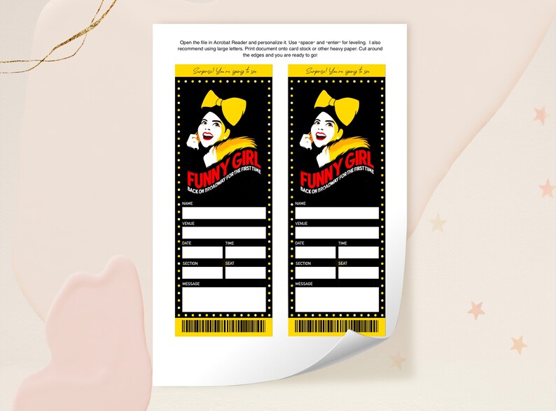 Funny Girl Broadway Musical Ticket, Editable Printable Ticket, Theatre