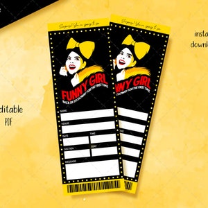 Lustiges Mädchen-Broadway-Musical-Ticket, bearbeitbares druckbares Ticket, Theater-Überraschungsveranstaltung, Geschenkshow