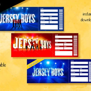 Printable Jersey Boys Musical Surprise Ticket, Editable Musical Theater Collectible Ticket Faux Event Admission
