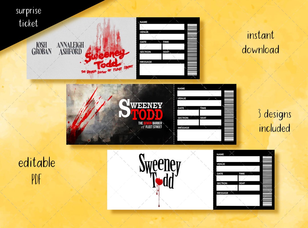 Printable Sweeney Todd Broadway Ticket, Surprise Musical Collectible