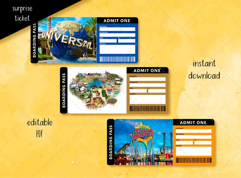 UNIVERSAL STUDIOS Surprise Printable Trip Ticket, Universal Gift Ticket