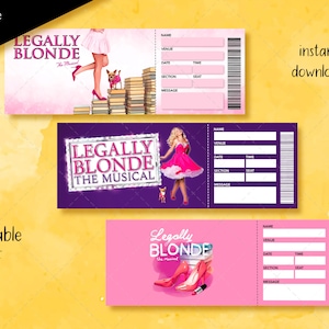 Druckbares LEGALLY BLONDE Ticket, Editierbares Broadway Surprise Musical Theatre, Musical Theater Faux Event Eintritt Souvenir Andenken