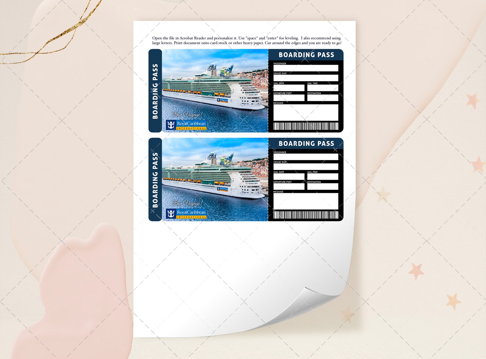 Printable ROYAL CARRIBEAN CRUISE Boarding Pass Ticket, Printable Cruise ...
