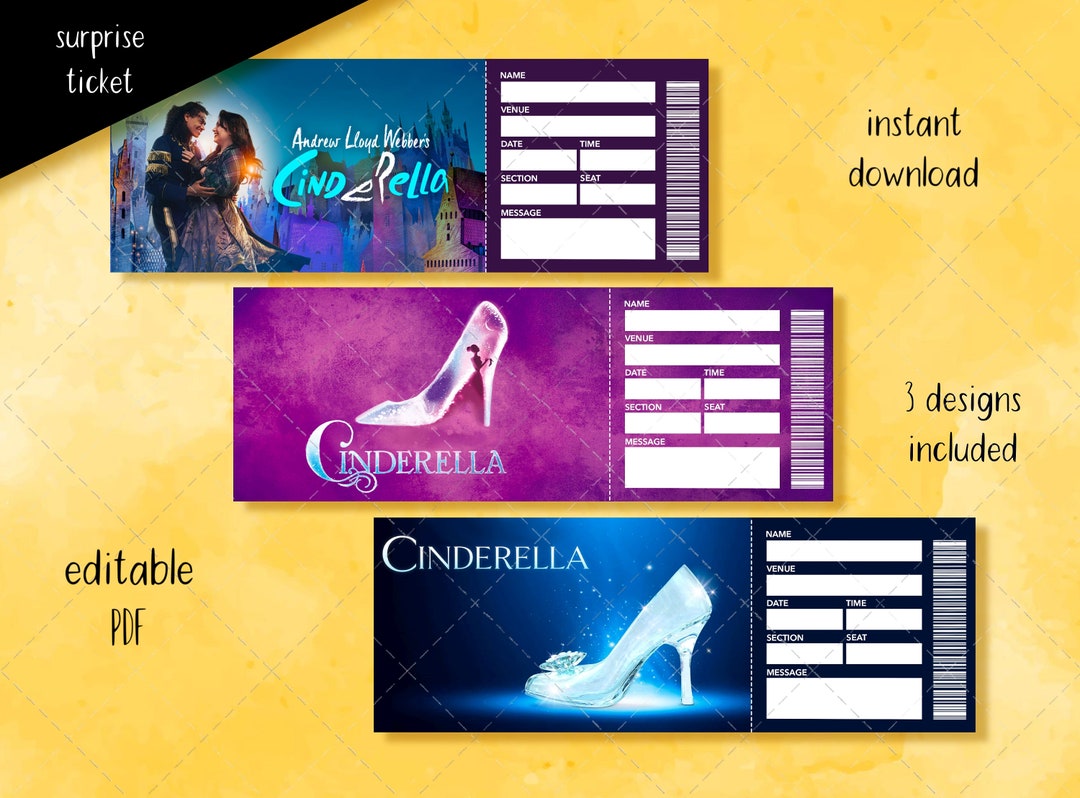Printable CINDERELLA Musical Ticket, Editable Broadway Surprise Musical