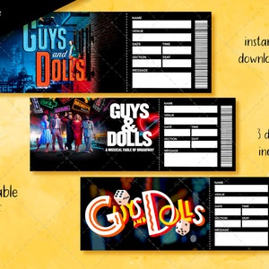 Druckbares GUYS and DOLLS Ticket, Broadway Surprise Musical Sammlerstück Theater Ticket Bearbeitbarer Faux Event Eintritt
