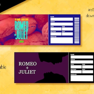 Druckbares Romeo und Julia Ticket, Broadway Surprise Theater Ticket, Editierbarer Faux Event Eintritt