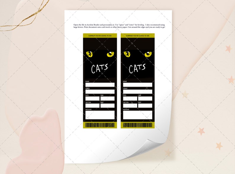 Printable CATS Surprise Ticket Musical Collectible Theater Etsy