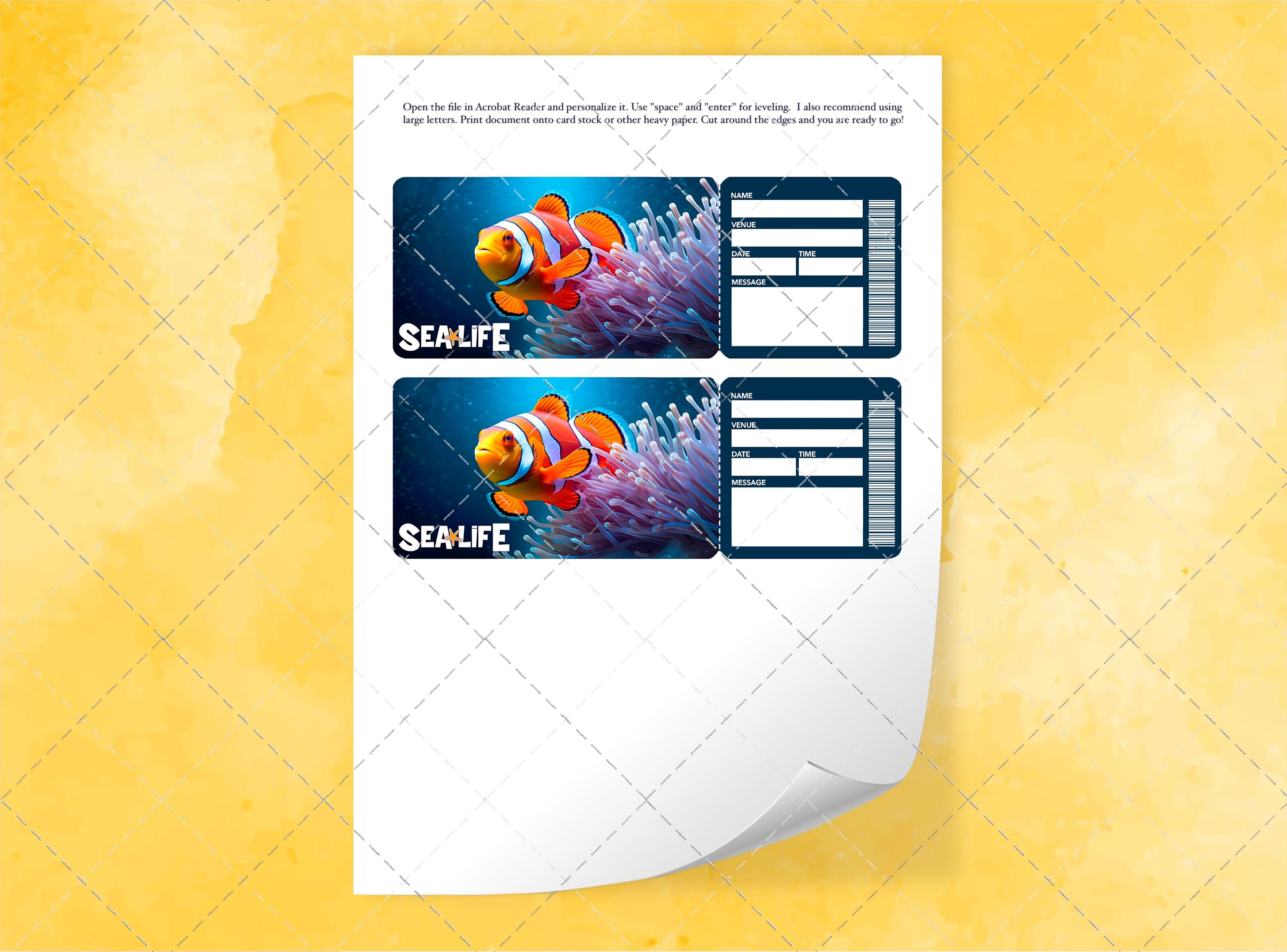 SEA LIFE Aquarium Ticket Printable Surprise Ticket Editable Etsy