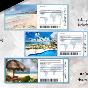 Bilhete PUNTA CANA, Bilhete de viagem, Bilhete de viagem surpresa, Cartão de embarque para impressão