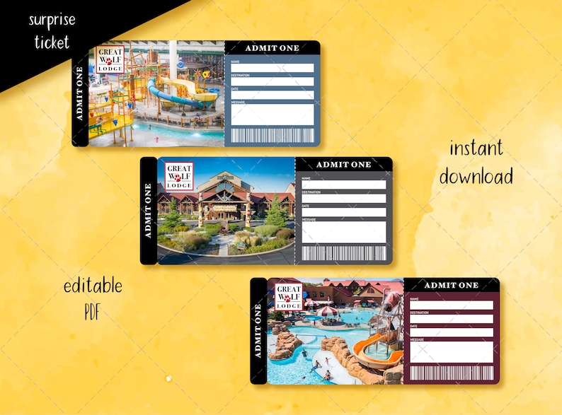 Printable GREAT WOLF LODGE Ticket, Surprise Gift, Ticket Reveal
